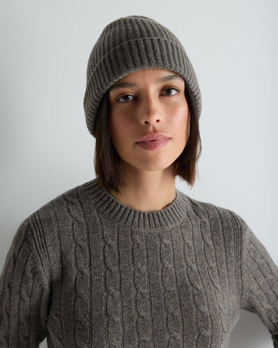 N.Peal Unisex Ribbed Cashmere Hat Wood Smoke Brown