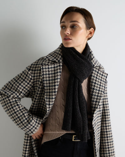 N.Peal Unisex Short Ribbed Cashmere Scarf Bark Brown Melange