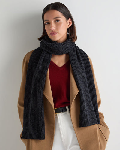N.Peal Unisex Short Ribbed Cashmere Scarf Ink Blue Melange
