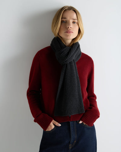 N.Peal Unisex Short Ribbed Cashmere Scarf Deep Charcoal Grey