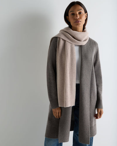N.Peal Unisex Short Ribbed Cashmere Scarf Toasted Sesame Brown