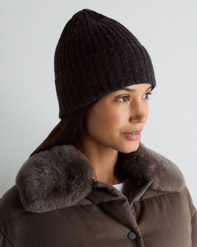 N.Peal Unisex Chunky Ribbed Cashmere Hat Bark Brown Melange