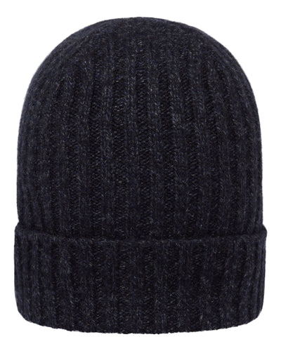 N.Peal Unisex Chunky Ribbed Cashmere Hat Ink Blue Melange