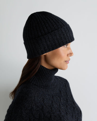 N.Peal Unisex Chunky Ribbed Cashmere Hat Ink Blue Melange