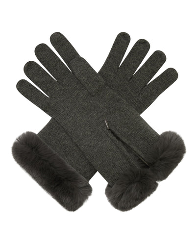 N.Peal Women's Fur Trim Cashmere Gloves Grey Moss