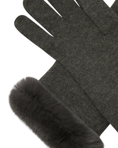 N.Peal Women's Fur Trim Cashmere Gloves Grey Moss