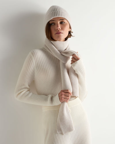 N.Peal Women's Ribbed Cashmere Scarf With Lurex Frost White Sparkle