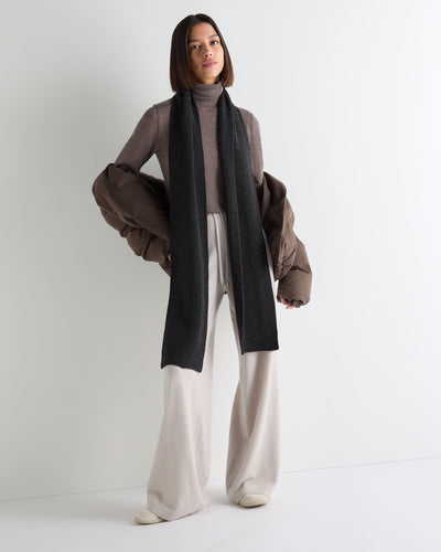 N.Peal Unisex Ribbed Cashmere Scarf Deep Charcoal Grey