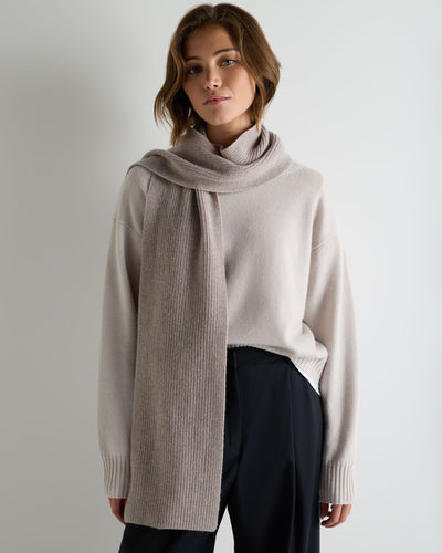 N.Peal Unisex Ribbed Cashmere Scarf Oat Grey