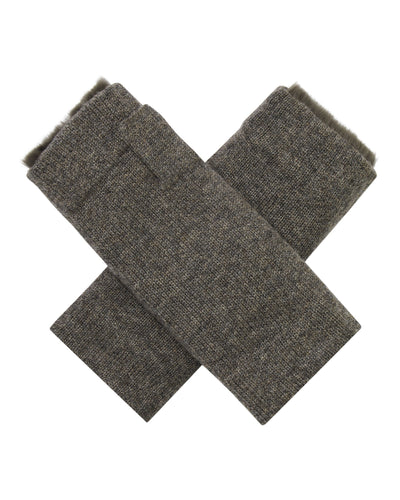 N.Peal Unisex Fur Lined Fingerless Cashmere Gloves Wood Smoke Brown