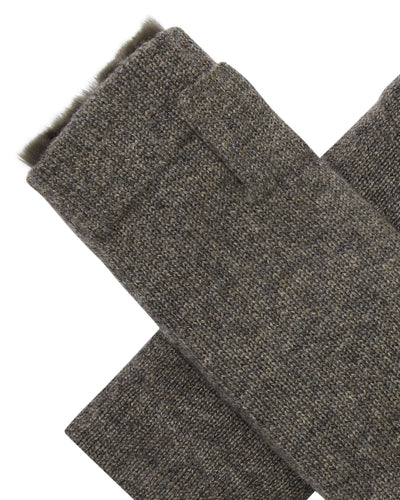 N.Peal Unisex Fur Lined Fingerless Cashmere Gloves Wood Smoke Brown