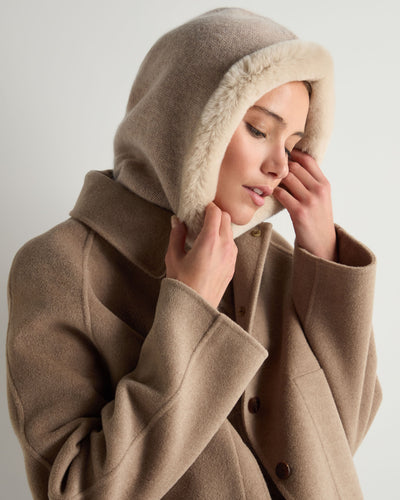 N.Peal Women's Fur Trim Ski Hood Oatmeal Brown