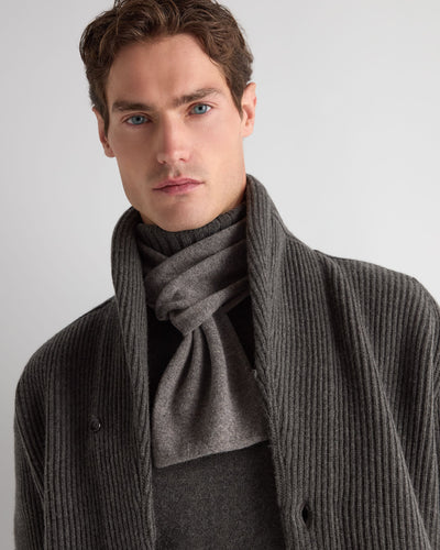 N.Peal Men's Two Tone Small Cashmere Scarf Wood Smoke Brown