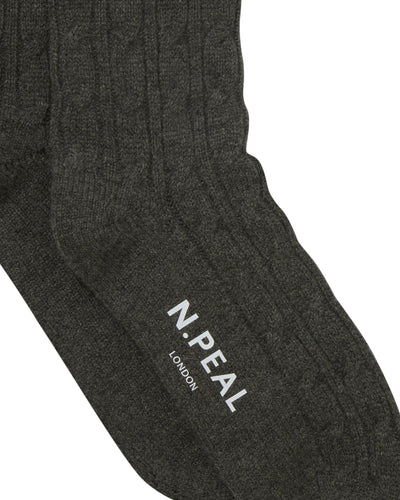 N.Peal Women's Cable Cashmere House Socks Grey Moss