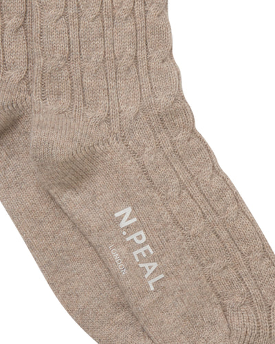 N.Peal Women's Cable Cashmere House Socks Oatmeal Brown