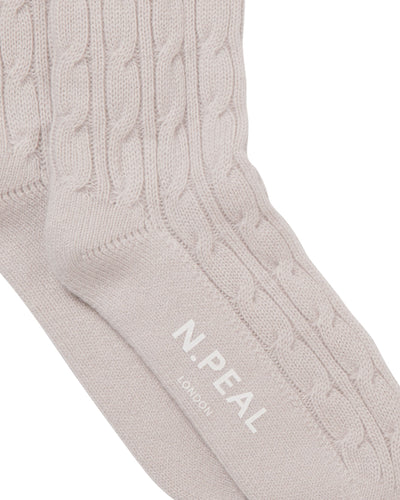 N.Peal Women's Cable Cashmere House Socks Snow Grey
