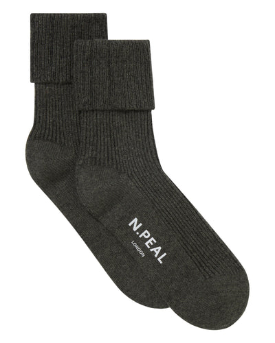 N.Peal Unisex Cashmere Rib Bed Socks Grey Moss