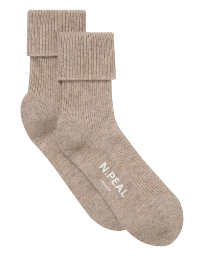 N.Peal Unisex Cashmere Rib Bed Socks Oatmeal Brown