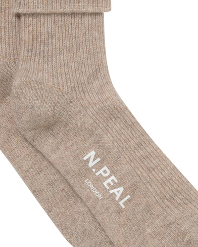 N.Peal Unisex Cashmere Rib Bed Socks Oatmeal Brown