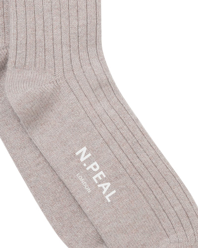 N.Peal Men's Rib Cashmere House Socks Oat Grey