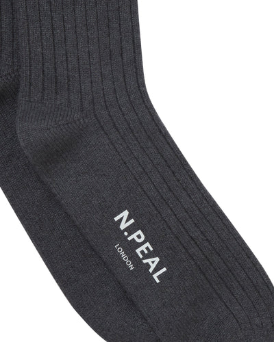 N.Peal Men's Rib Cashmere House Socks Umber Grey