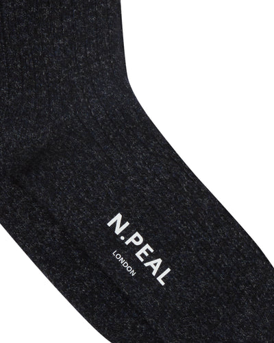 N.Peal Men's Rib Cashmere House Socks Ink Blue Melange