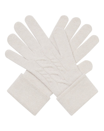 N.Peal Women's Cable Cashmere Gloves With Lurex Frost White Sparkle