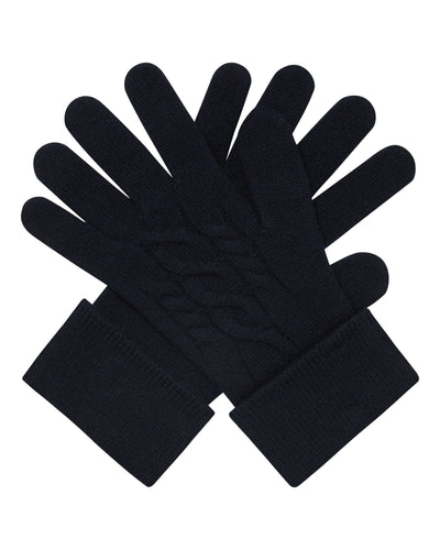 N.Peal Women's Cable Cashmere Gloves Navy Blue
