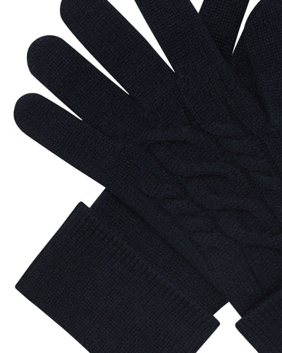 N.Peal Women's Cable Cashmere Gloves Navy Blue