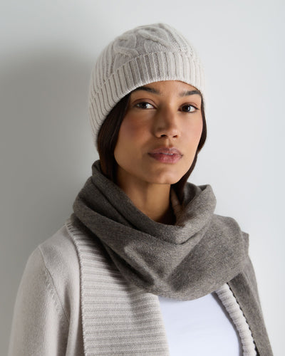 N.Peal Women's Cable Rib Cashmere Hat With Lurex Frost White Sparkle