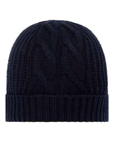N.Peal Women's Cable Rib Cashmere Hat Navy Blue