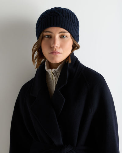 N.Peal Women's Cable Rib Cashmere Hat Navy Blue