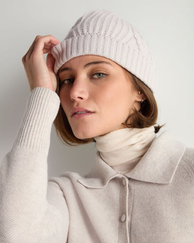 N.Peal Women's Cable Rib Cashmere Hat Snow Grey
