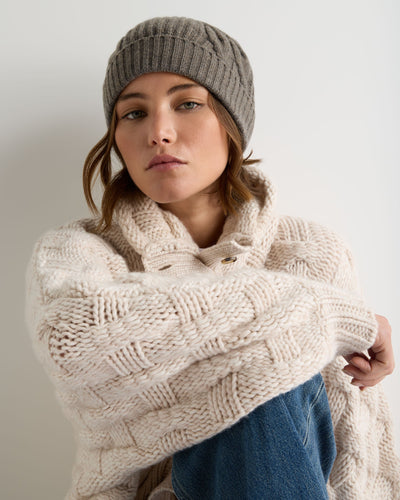 N.Peal Women's Cable Rib Cashmere Hat Wood Smoke Brown