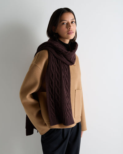N.Peal Unisex Cable Rib Cashmere Scarf Redwood