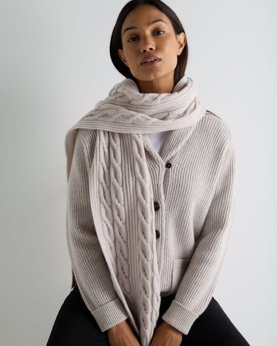 N.Peal Unisex Cable Rib Cashmere Scarf Snow Grey
