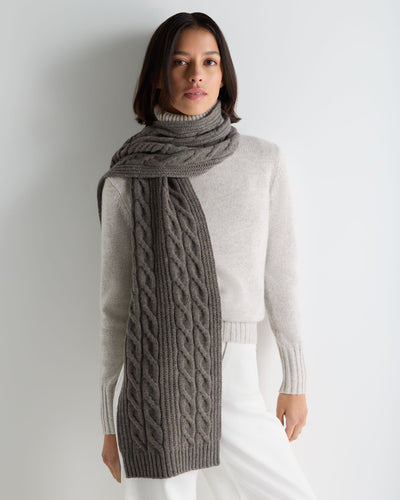 N.Peal Unisex Cable Rib Cashmere Scarf Wood Smoke Brown