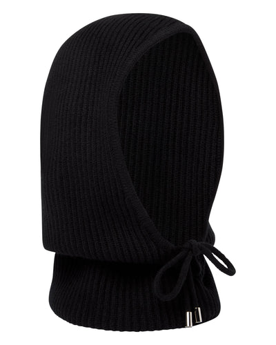 N.Peal Women's Ribbed Cashmere Hood Black