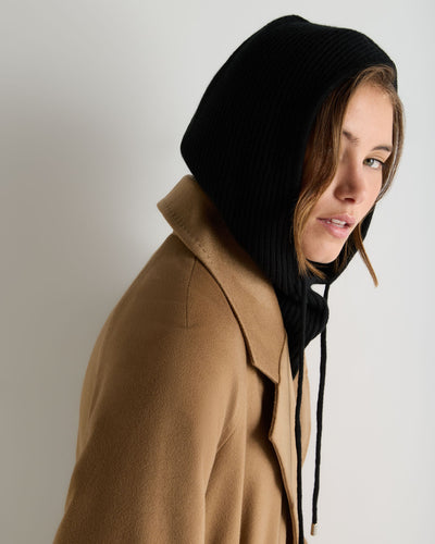 N.Peal Women's Ribbed Cashmere Hood Black