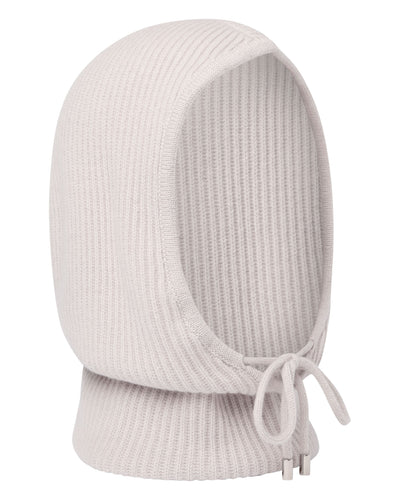 N.Peal Women's Ribbed Cashmere Hood Snow Grey