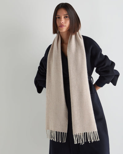 N.Peal Unisex Herringbone Woven Cashmere Scarf Oatmeal Brown