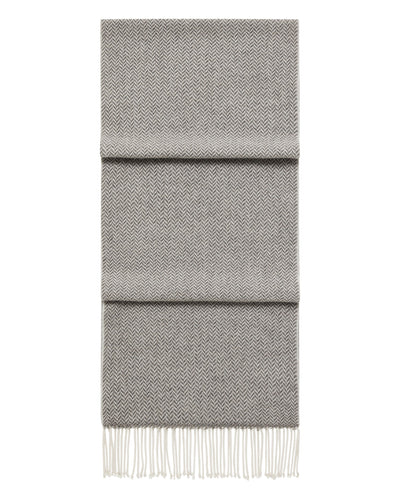 N.Peal Unisex Herringbone Woven Cashmere Scarf Wood Smoke Brown