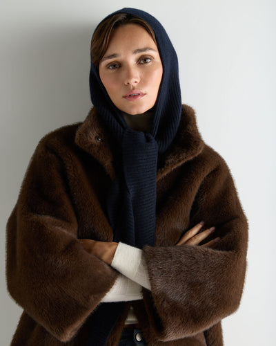 Women's Florence Hooded Cashmere Scarf Navy Blue