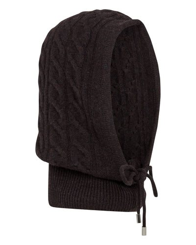 N.Peal Women's Lucia Cable Cashmere Hood Cocoa Brown