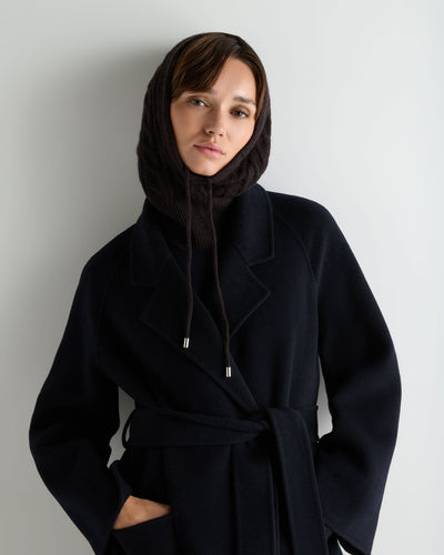 N.Peal Women's Lucia Cable Cashmere Hood Cocoa Brown