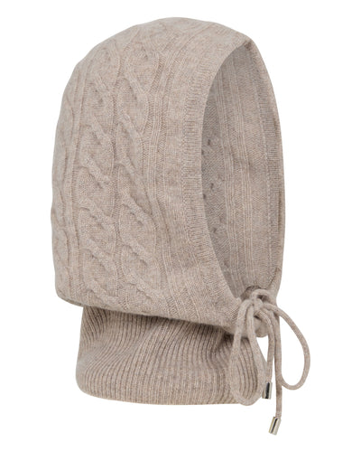 N.Peal Women's Lucia Cable Cashmere Hood Oatmeal Brown