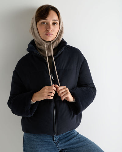 N.Peal Women's Lucia Cable Cashmere Hood Oatmeal Brown