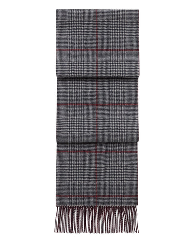 N.Peal Unisex Cashmere Check Scarf Grey + Burgundy