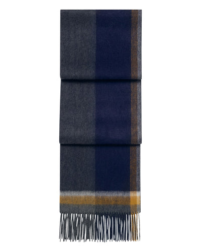 N.Peal Unisex Cashmere Check Scarf Navy Blue + Mustard Yellow