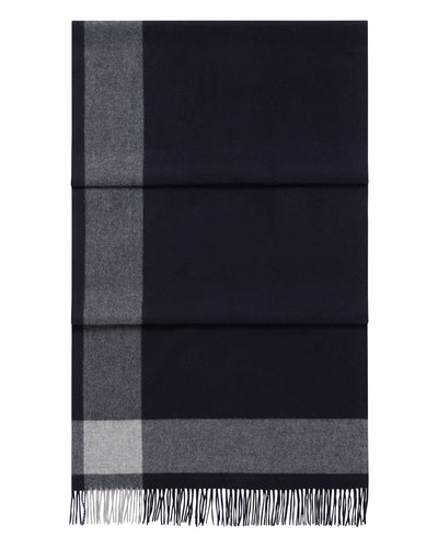 N.Peal Unisex Cashmere Stripe Scarf Navy Blue + Grey